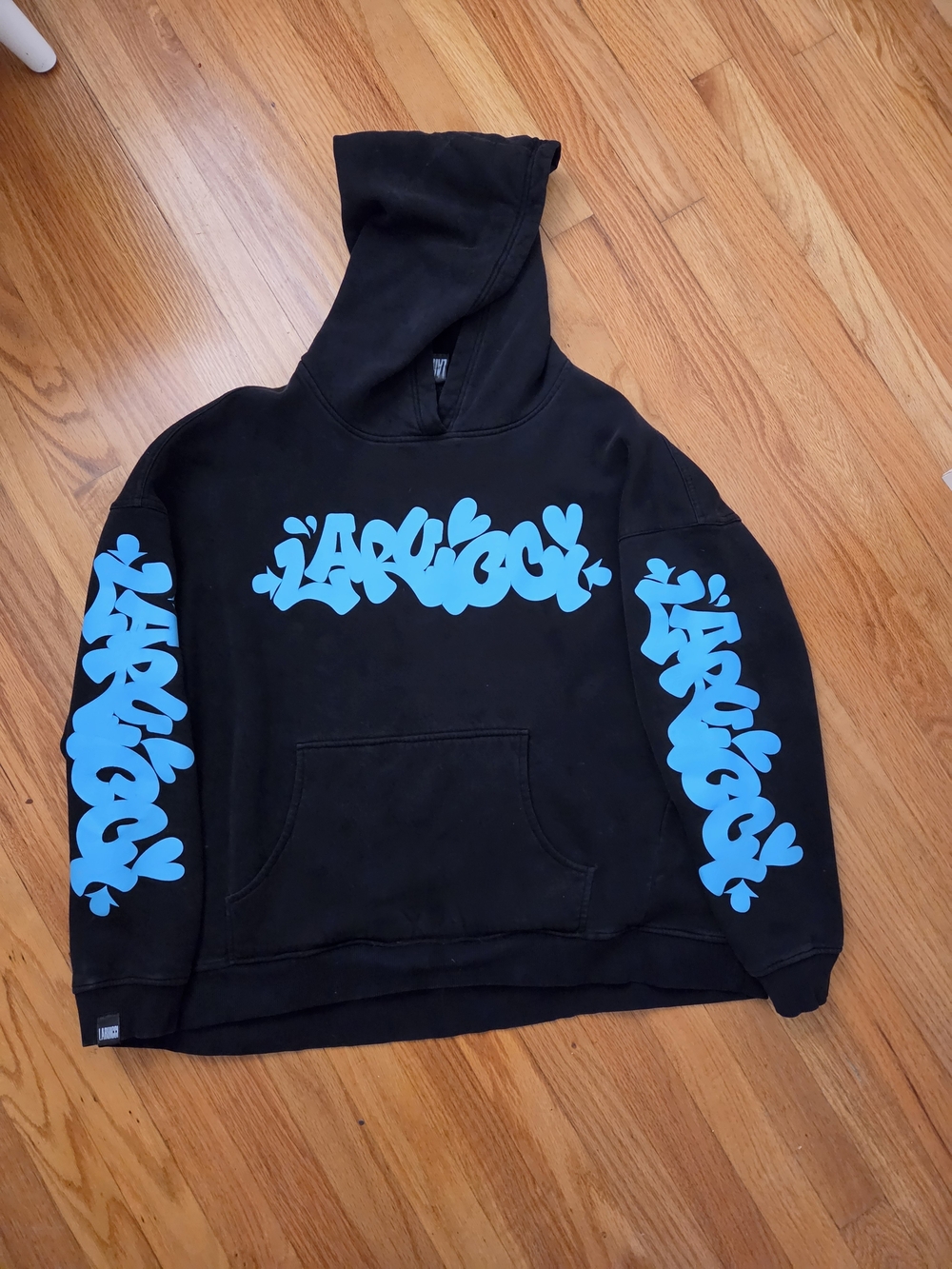 Laruicci Grafitti Streetwear Hoodie Oversized Black Blue print - Picture 2 of 9